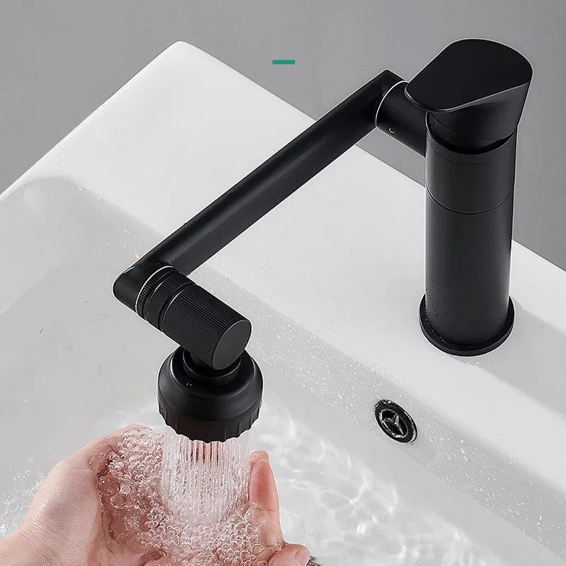Смеситель для умывальника в ванной комнате, вращающийся на 360 ° Кран для домашнего бассейна, Серебристо-черный Кран с одним отверстием, Две модели выхода воды