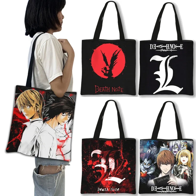 Сумка-тоут из аниме Death Note, модные сумки для покупок с графическим мультяшным принтом, повседневная сумка для девочек, эко-сумка для покупок многоразового использования.