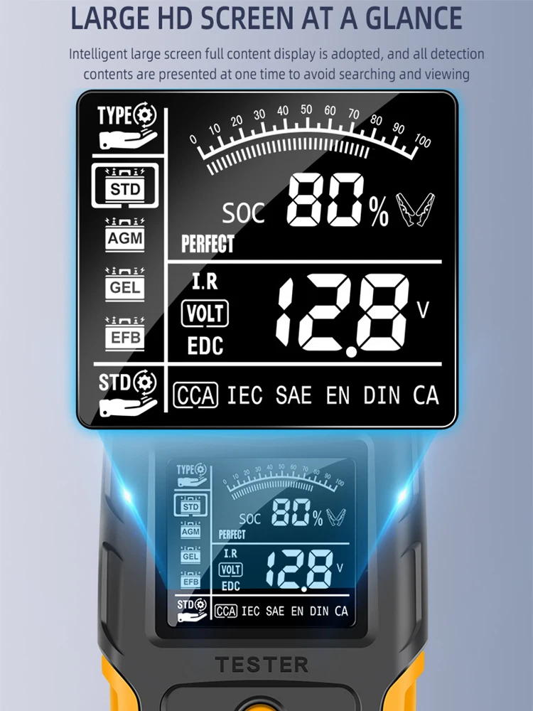 Тестер автомобильного аккумулятора TK-100 12 В 24 В Цифровой сканер для зарядки коленчатого вала автомобиля Диагностический анализатор измерения заряда аккумулятора Изображение 4 