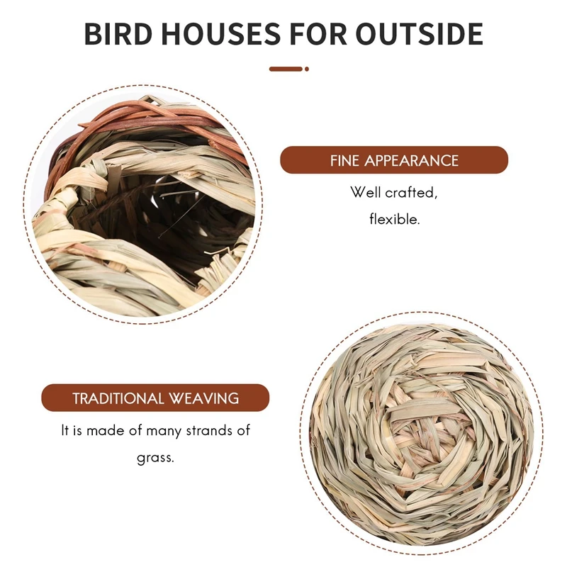 Травяная птичья хижина, уютное место отдыха для птиц, обеспечивает защиту от холодов, сплетенные вручную птичьи домики Идеально подходят для зябликов & Изображение 4 