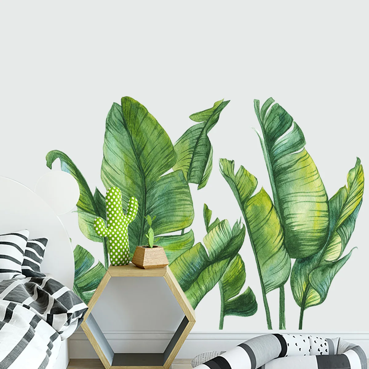 Тропические наклейки на стены, наклейки из пальмовых листьев для гостиной, Декор из зеленых растений, Самоклеящаяся художественная роспись, плакат, украшение дома Изображение 2 