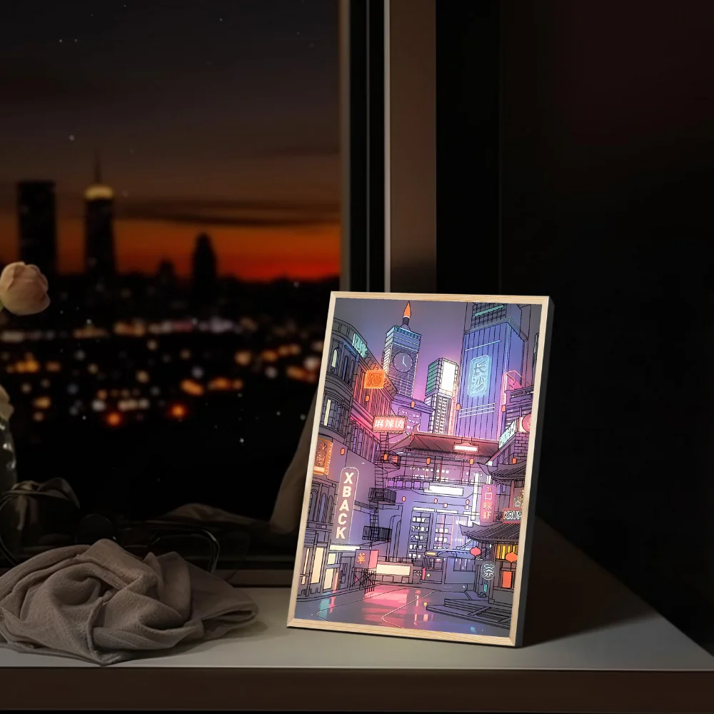 Удивительный фейерверк, светодиодный ночник, картина с комиксами, деревянная фоторамка, перезаряжаемая от USB, приятное украшение для дома, лампа для настроения Изображение 3 