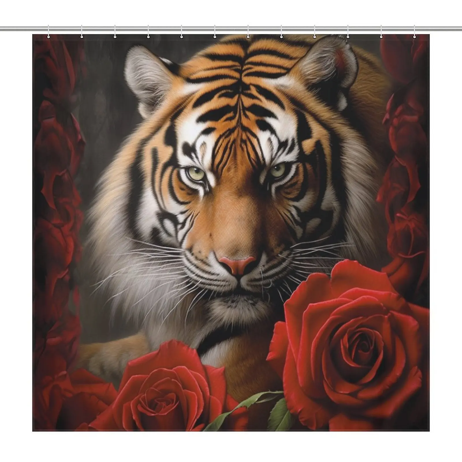 Удлиненная романтическая занавеска для душа с тигровой розой и цветочным декором дикой природы для ванной комнаты из водонепроницаемой полиэфирной ткани с крючками 12шт