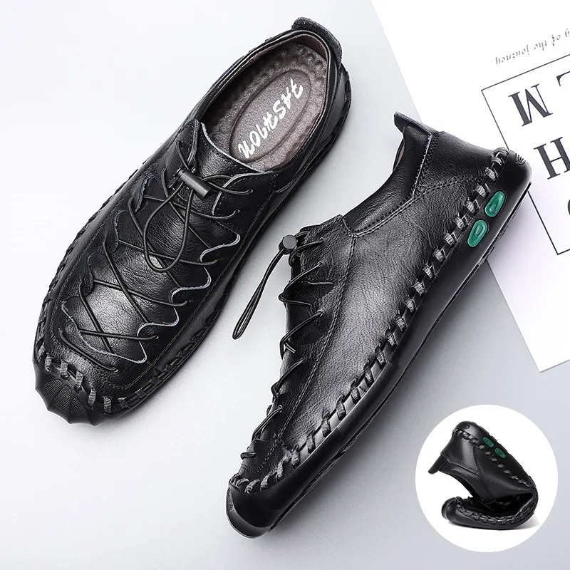 Удобная мужская повседневная обувь из натуральной воловьей кожи, уличные лоферы на шнуровке со сверхмягкой подошвой