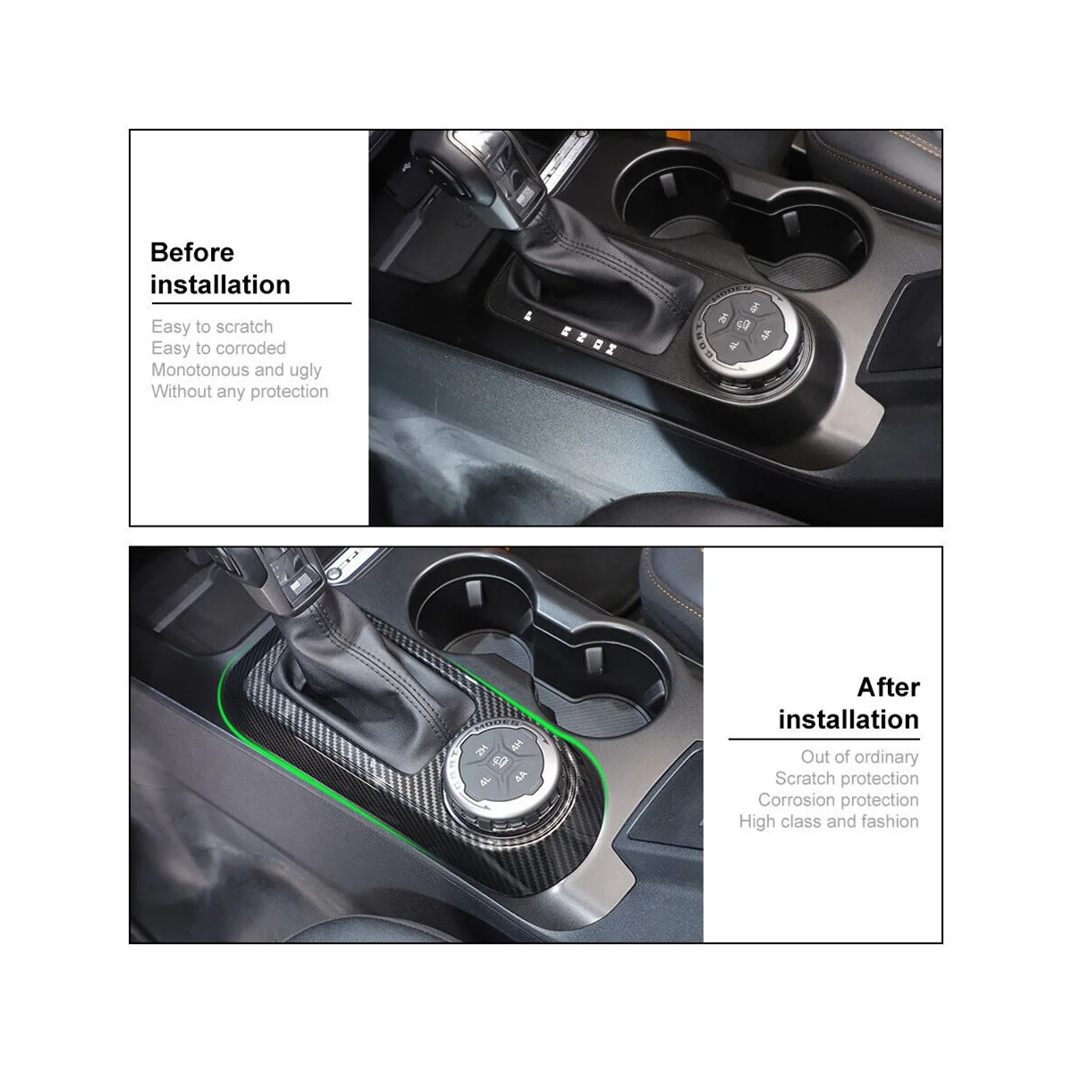 Украшения панели переключения передач автомобиля Наклейка для отделки Ford Bronco 2021 2022 2023 Аксессуары, ABS Углеродное волокно Изображение 5 