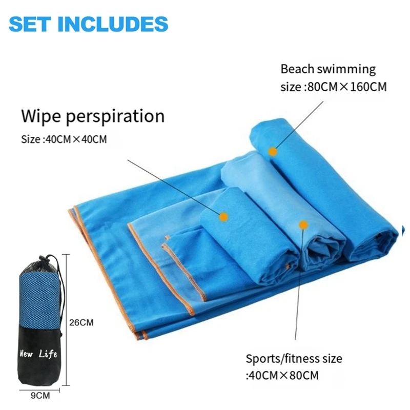 Упаковка сухого полотенца 3 размера, портативная сумка для полотенец из микрофибры, однотонное двустороннее бархатное спортивное полотенце Изображение 3 
