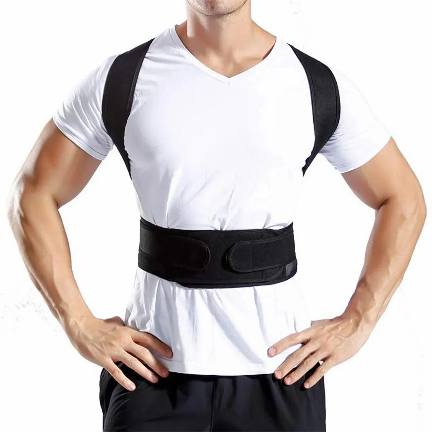 Упражнение, облегчающее боль, корсетный ремень для спины, спортивный бандаж Для поддержки мужской осанки, Поясничный корректор, тренировка плечевой колонки