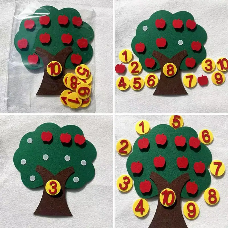 Фетровое Яблоневое дерево Классные Математические игры, игра для счета, детский сад Монтессори, Дошкольные учебные мероприятия, игрушки для подарков на День рождения Для Изображение 1 