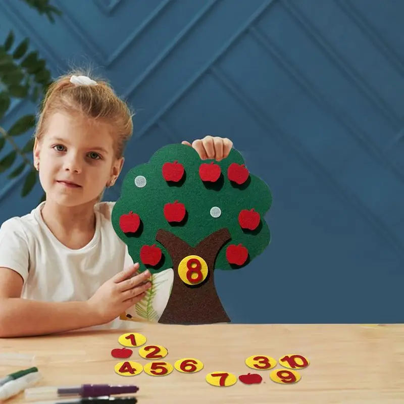 Фетровое Яблоневое дерево Классные Математические игры, игра для счета, детский сад Монтессори, Дошкольные учебные мероприятия, игрушки для подарков на День рождения Для Изображение 3 