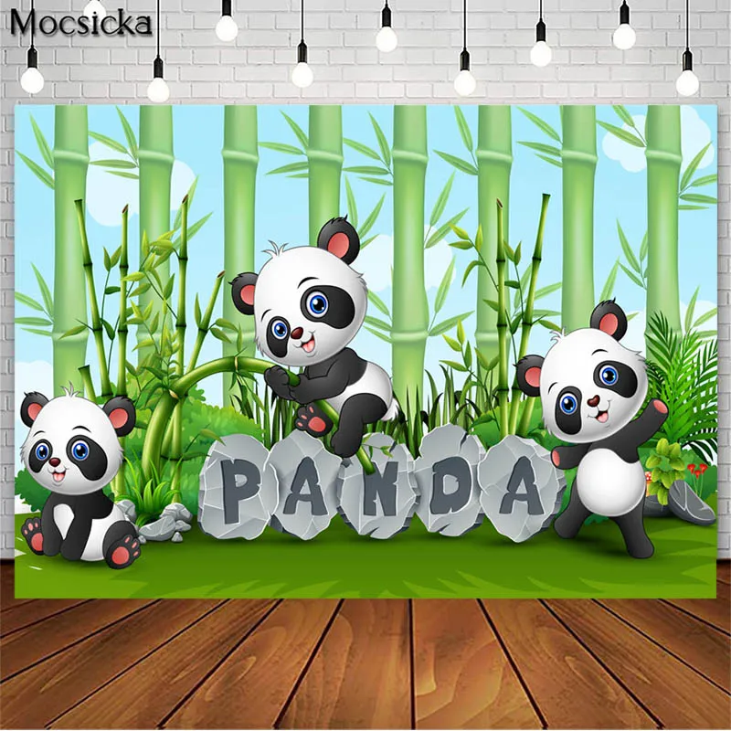 Фон для вечеринки в честь дня рождения в стиле панды, Зеленый бамбуковый лес, реквизит для фотосессии в душе ребенка, фон для студии, декор для торта, баннер