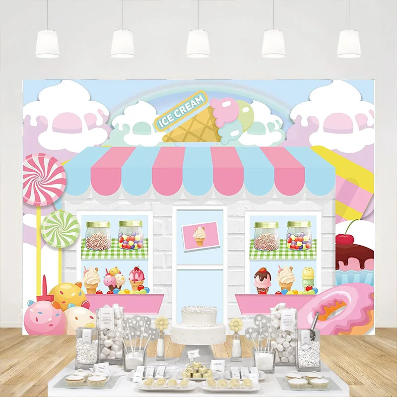 Фон для мороженого Летняя Розовая Сладкая конфета Принцесса Девочка Детский душ Фотография на День рождения Фон для вечеринки с пончиками