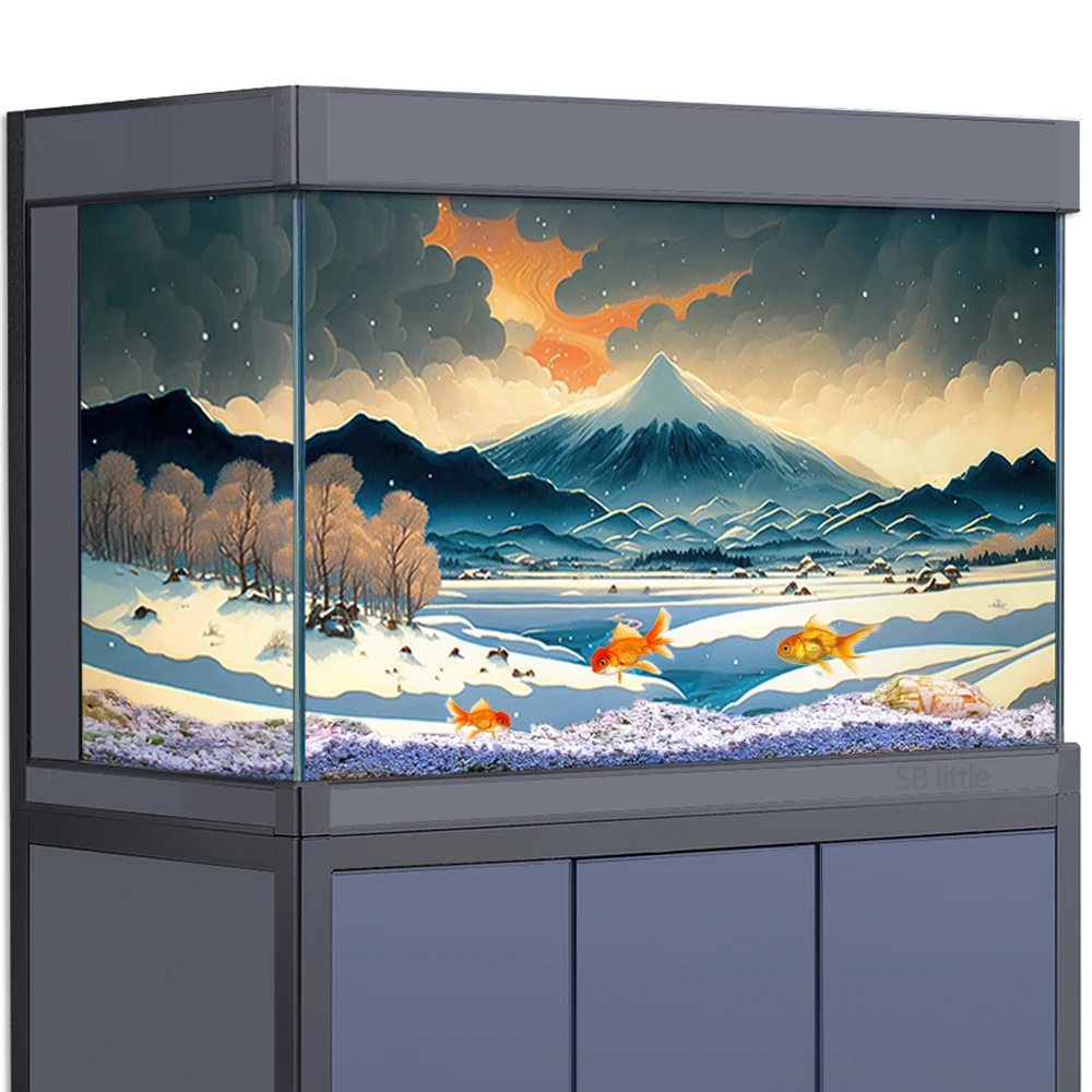 Фоновая наклейка для аквариума, украшение аквариумов, Снежное поле, Горное небо, облака, HD 3D Плакат, среда обитания рептилий объемом 5-55 галлонов