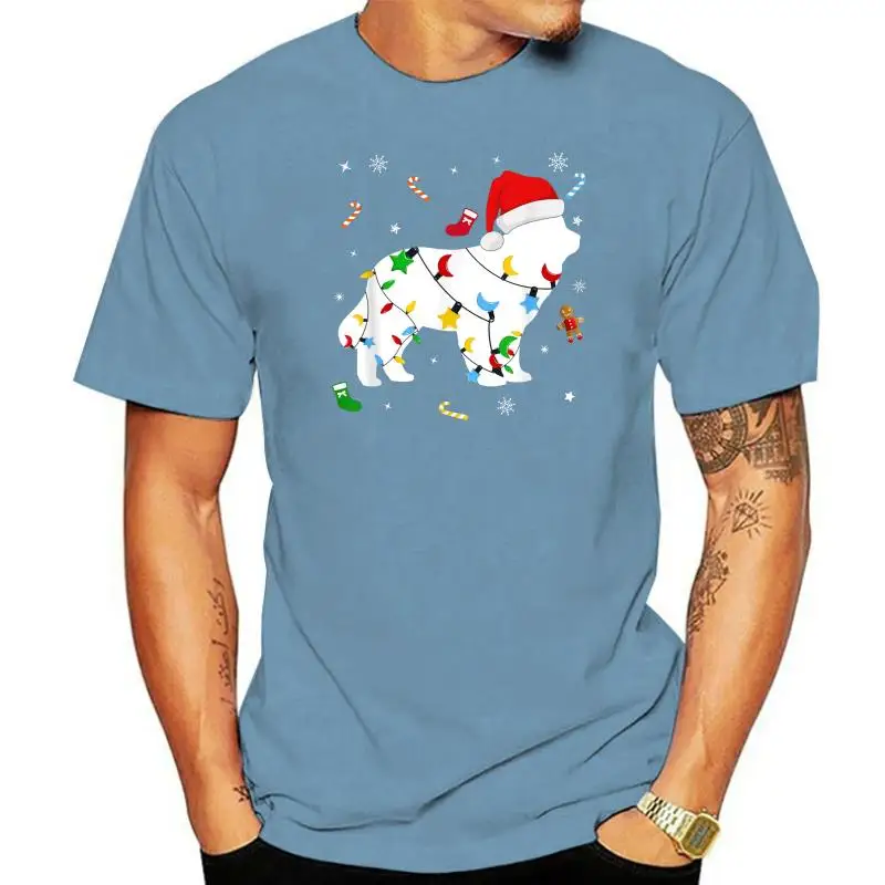 Футболка для влюбленных-Мужская футболка-Черный подарок Милая собачка Рождественские огни Ньюфаундленд