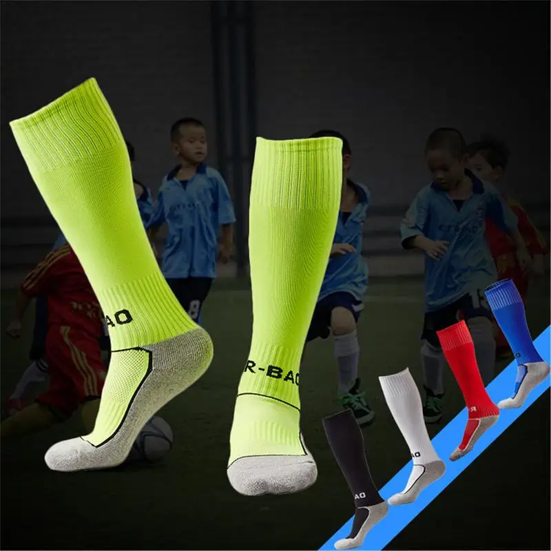 Футбольные носки для мальчиков, Бейсбольные носки для софтбола, футбольные носки с полотенцем, детские футбольные носки, детские однотонные носки выше колена, длинные футбольные Изображение 2 