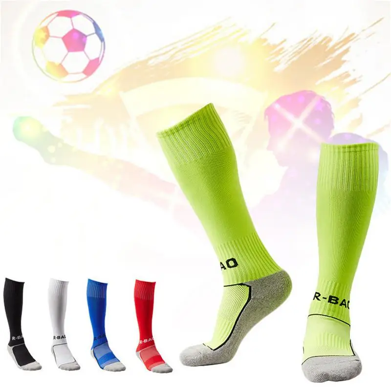 Футбольные носки для мальчиков, Бейсбольные носки для софтбола, футбольные носки с полотенцем, детские футбольные носки, детские однотонные носки выше колена, длинные футбольные Изображение 4 