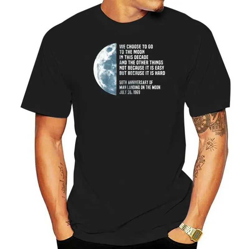Черная футболка с речью президента Кеннеди Кеннеди о 50-летии Луны Apollo 11, футболка с подарком на день рождения.