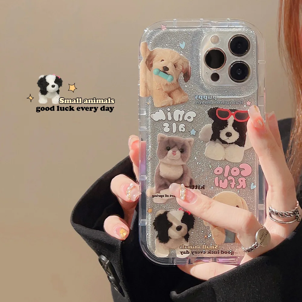 Чехол для телефона Ins Style Glitter Doll Cat Dog для iPhone 14 12 13 11 Pro ProMax Plus X XR Xsmax противоударный чехол для телефона Изображение 0 