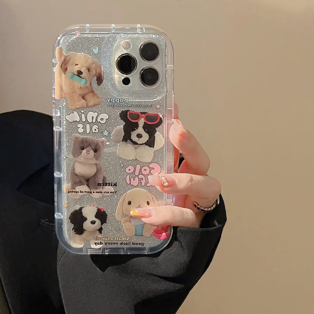Чехол для телефона Ins Style Glitter Doll Cat Dog для iPhone 14 12 13 11 Pro ProMax Plus X XR Xsmax противоударный чехол для телефона Изображение 2 