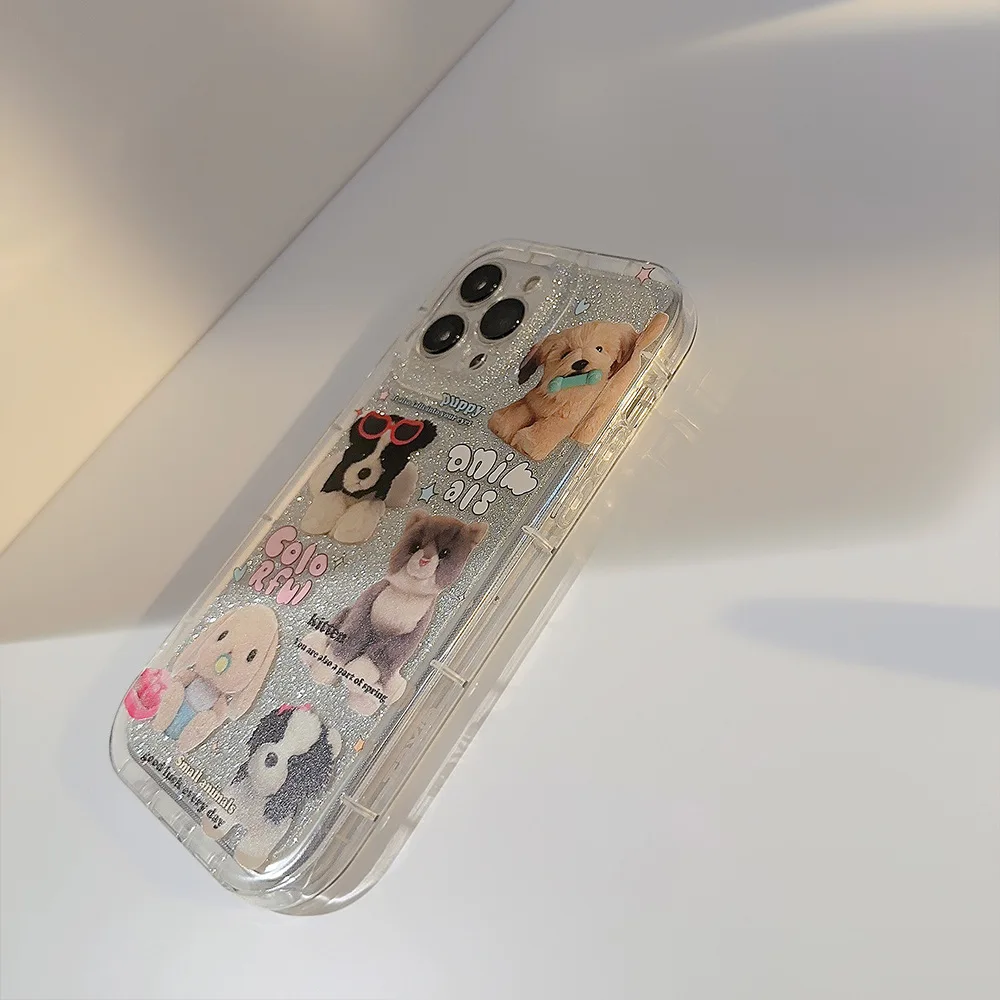 Чехол для телефона Ins Style Glitter Doll Cat Dog для iPhone 14 12 13 11 Pro ProMax Plus X XR Xsmax противоударный чехол для телефона Изображение 4 