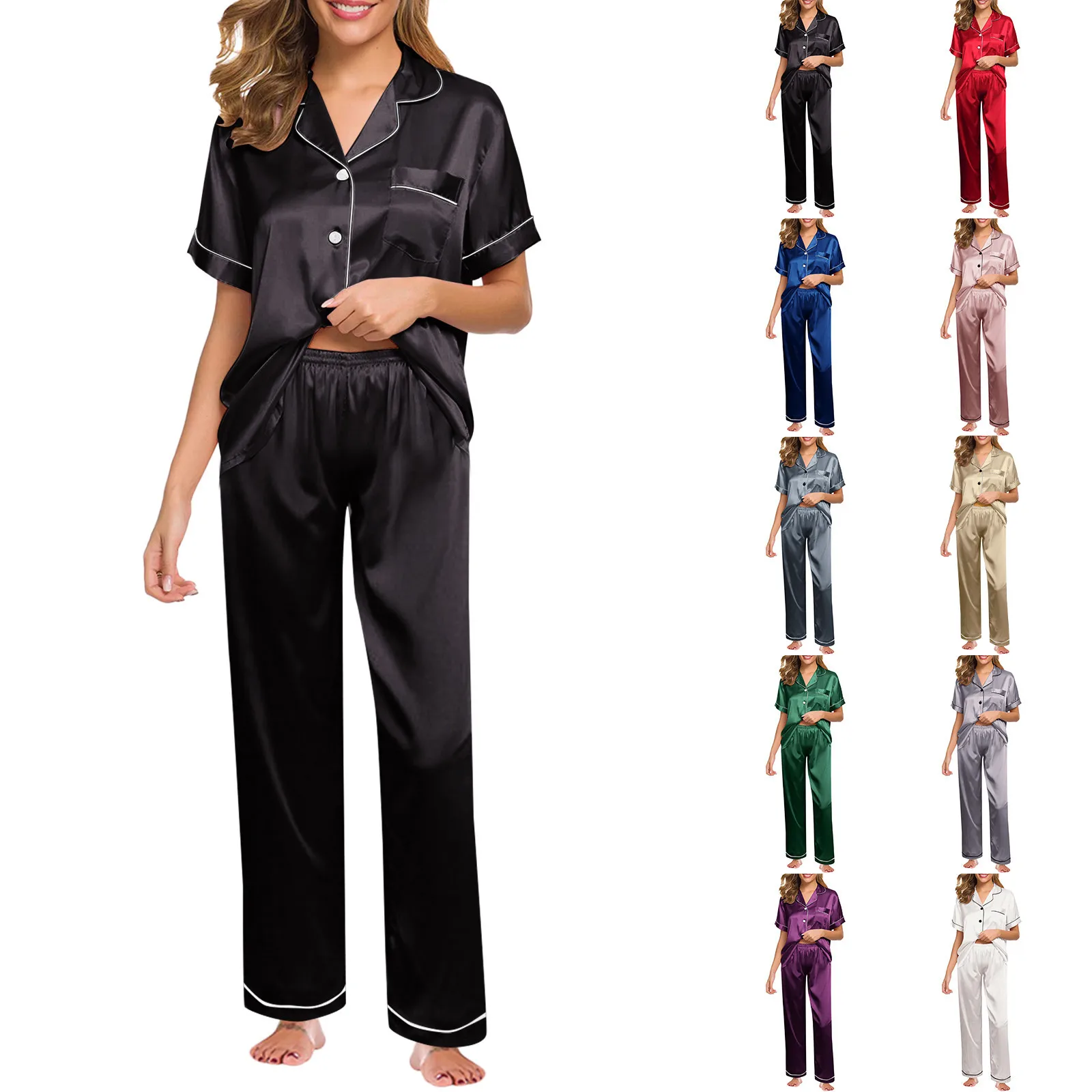 Шелковая атласная пижама для женщин, пижамный комплект, пижамный комплект с длинным рукавом, женский пижамный костюм, женский комплект из двух предметов, одежда для отдыха, большие размеры