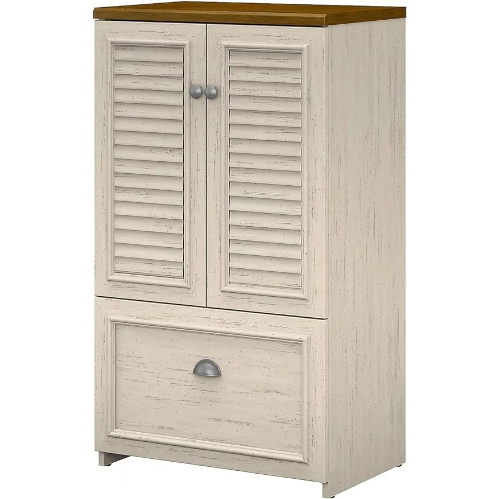 Шкаф для хранения Bush Furniture Fairview с выдвижным ящиком, Античный Белый/Чайный клен (WC53280-03)