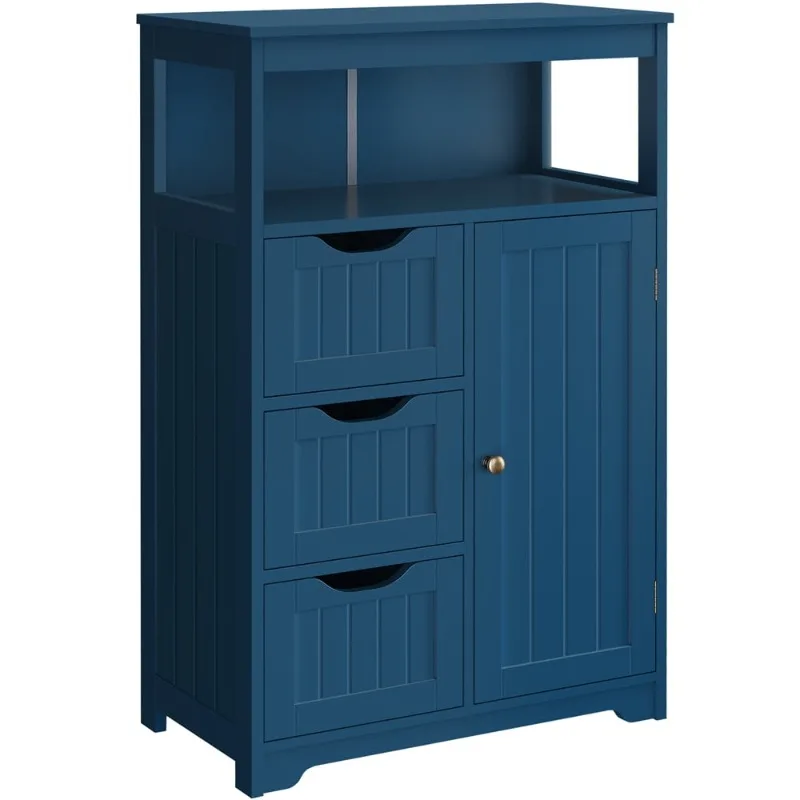 Шкаф для хранения в ванной комнате из дерева Alden Design с открытыми полками, темно-синий/серый, дополнительная мебель для ванной комнаты Изображение 0 