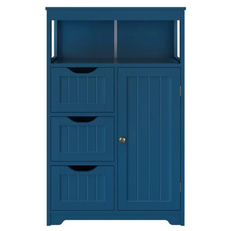 Шкаф для хранения в ванной комнате из дерева Alden Design с открытыми полками, темно-синий/серый, дополнительная мебель для ванной комнаты Изображение 2 