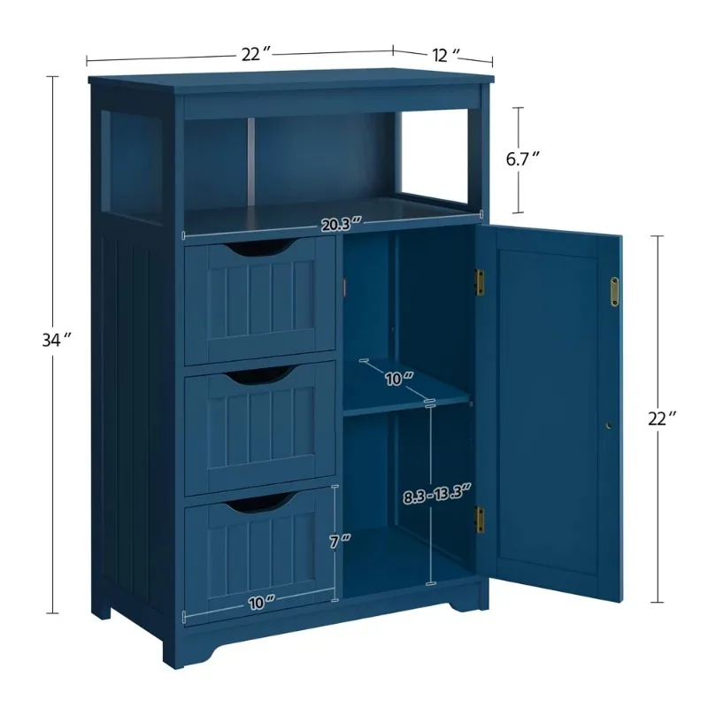 Шкаф для хранения в ванной комнате из дерева Alden Design с открытыми полками, темно-синий/серый, дополнительная мебель для ванной комнаты Изображение 5 