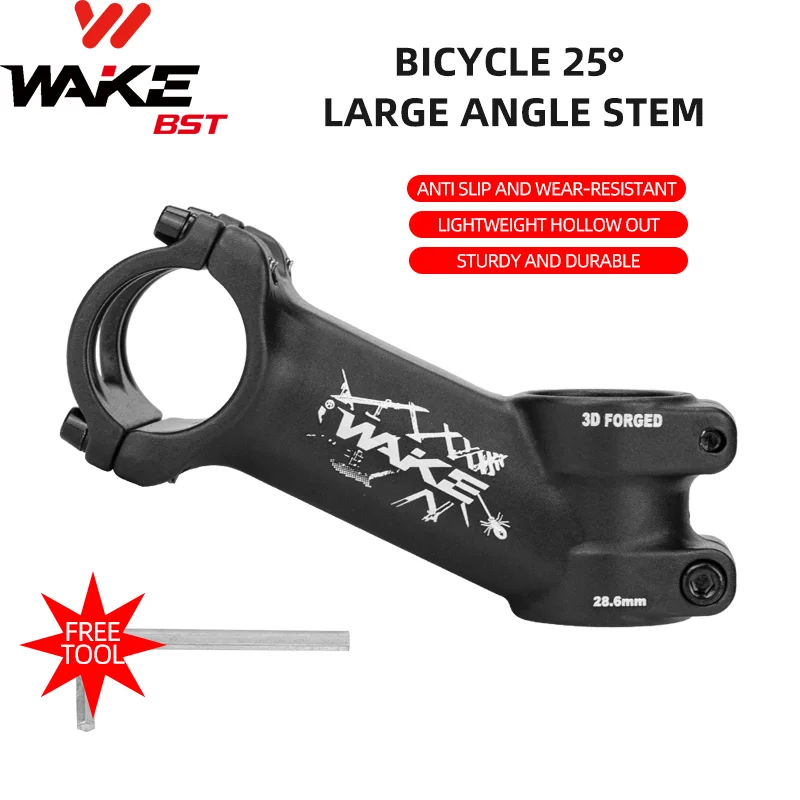 Шток горного велосипеда Wake MTB из алюминиевого сплава 25 градусов 31,8 мм для шоссейного велосипеда Аксессуары для велосипедов BMX Велоспорт