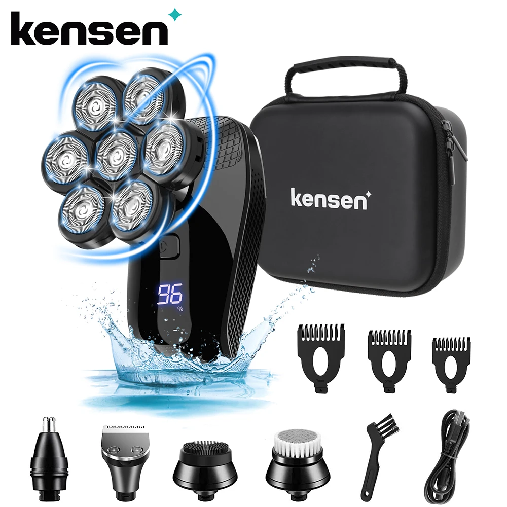 Электробритва Kensen 5 В 1, перезаряжаемый комплект бритв с плавающей режущей головкой 7D для мужчин, водонепроницаемая головка для триммера для бороды IPX6, бритвы для бритья Изображение 0 