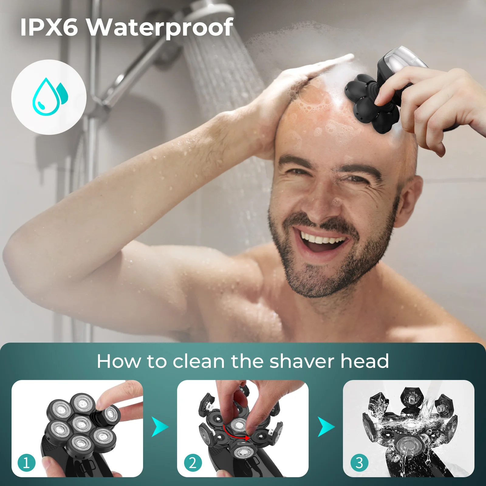 Электробритва Kensen 5 В 1, перезаряжаемый комплект бритв с плавающей режущей головкой 7D для мужчин, водонепроницаемая головка для триммера для бороды IPX6, бритвы для бритья Изображение 3 
