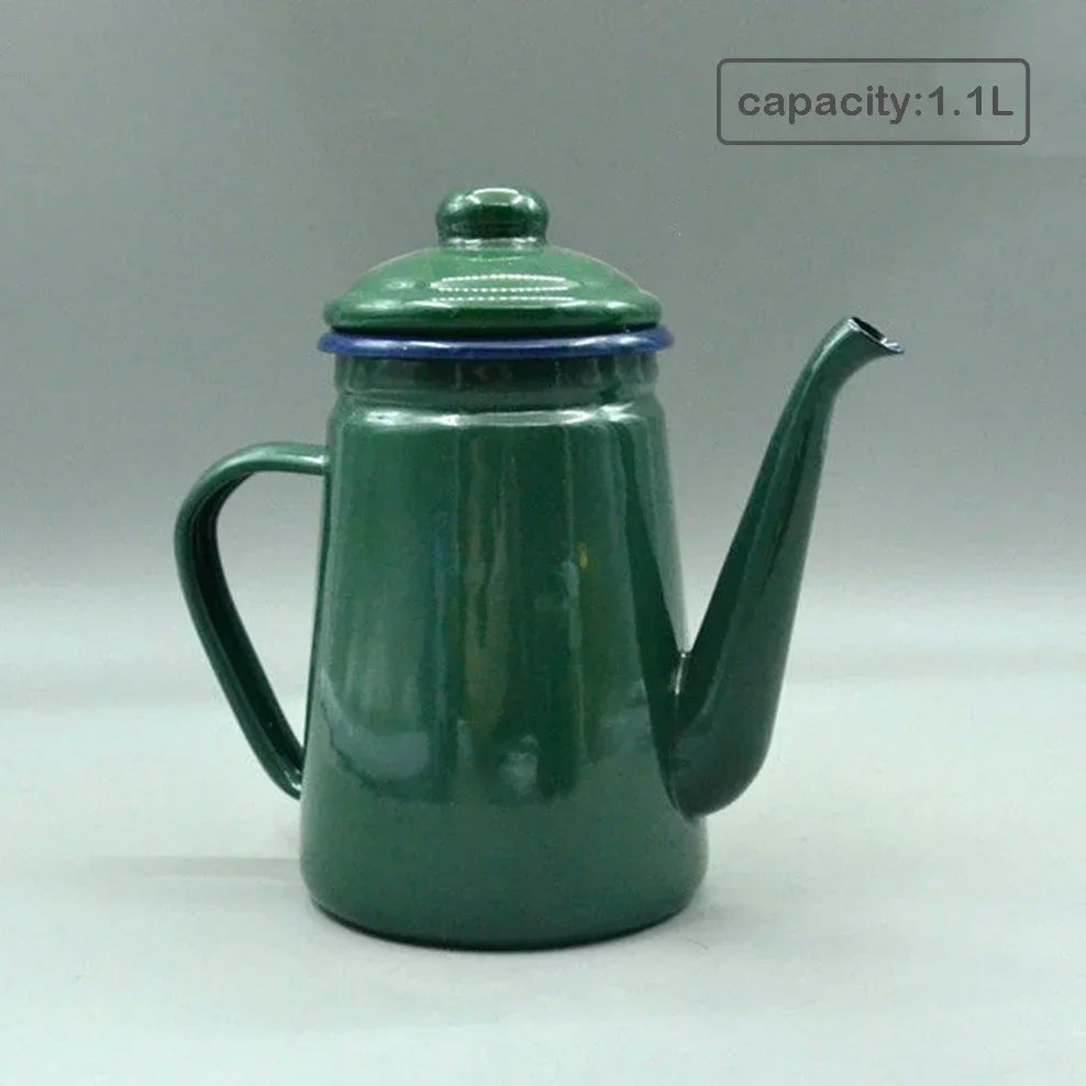 Эмалированный кофейник объемом 1,1 л, Армейский Зеленый чайник, Ресторанный чайник для дома, Эмалированная Кофейная чашка Изображение 0 