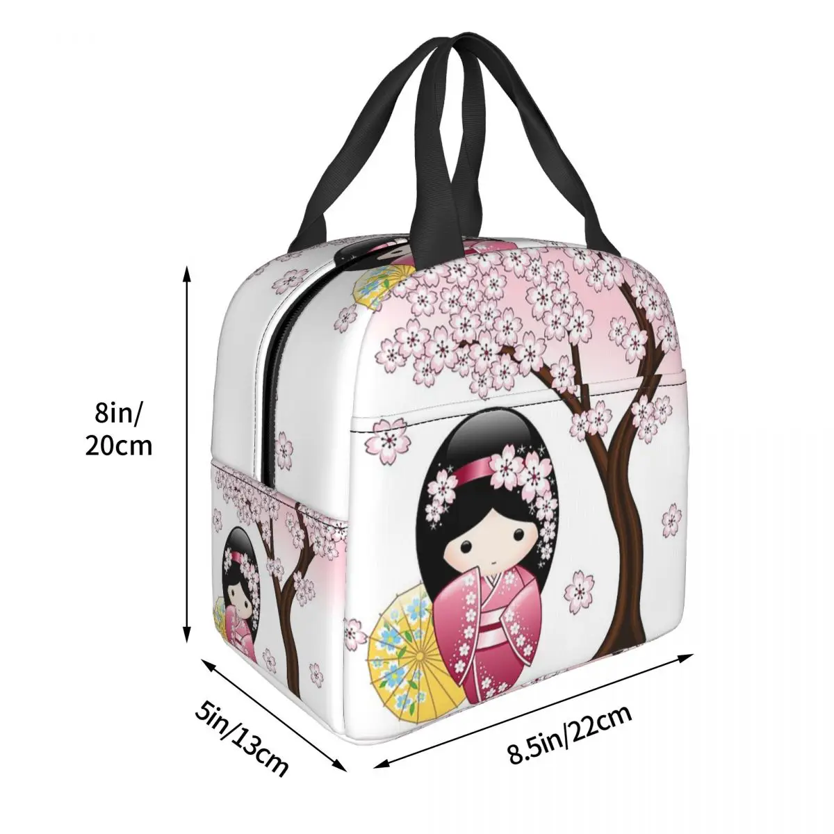 Японская весенняя кукла Кокеши, изолированная сумка для ланча, Переносной контейнер для еды, сумка-холодильник, ланч-бокс, тотализатор, Рабочие сумки для еды на открытом воздухе Изображение 5 