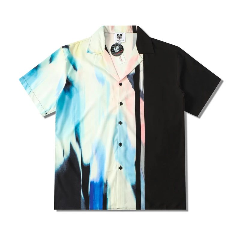 Яркая винтажная рубашка в стиле пэчворк Y2K, Новая Летняя мужская Гавайская рубашка с коротким рукавом, Мужские повседневные пляжные рубашки с принтом, Мужской топ оверсайз Изображение 0 