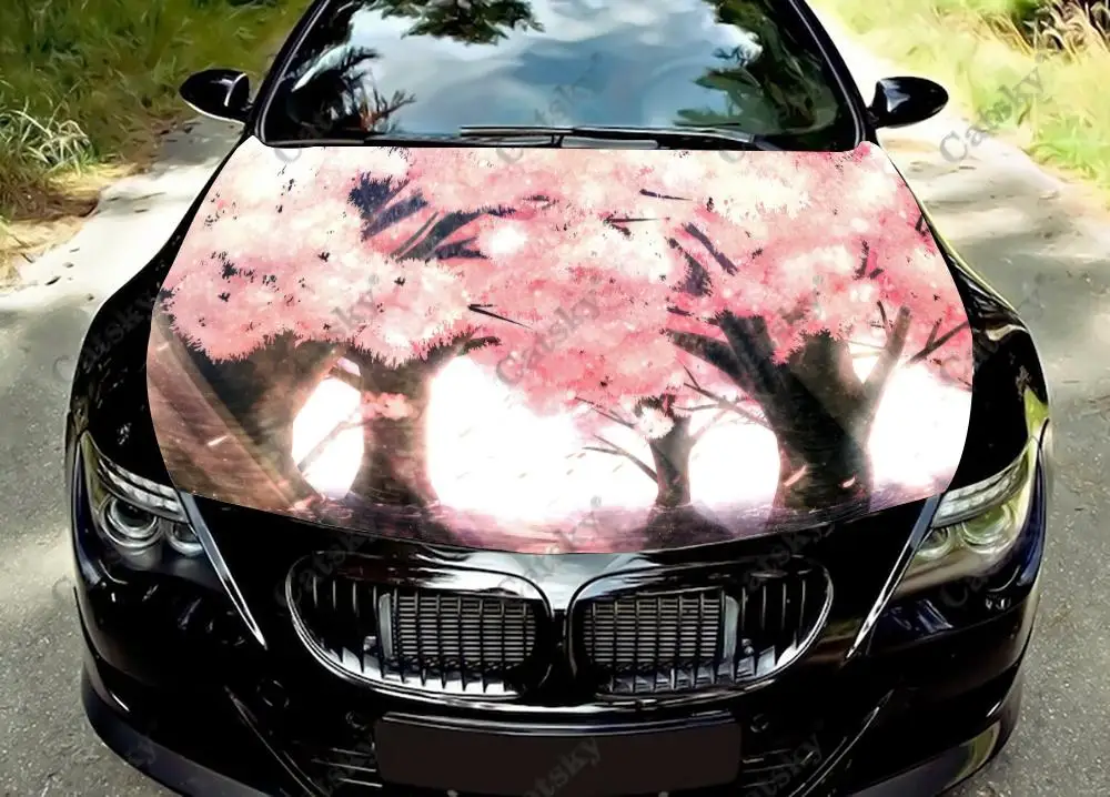 аниме cherry blossom Япония Виниловые наклейки на капот автомобиля Оберните виниловой пленкой Наклейки на крышку двигателя Наклейка на автомобиль Автоаксессуары