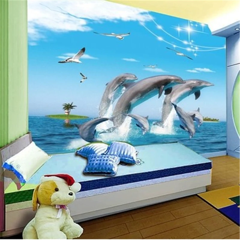бейбеханг Мир Дельфина мультфильм детская комната спальня обои фон Средиземноморская 3d фреска обои papel de parede