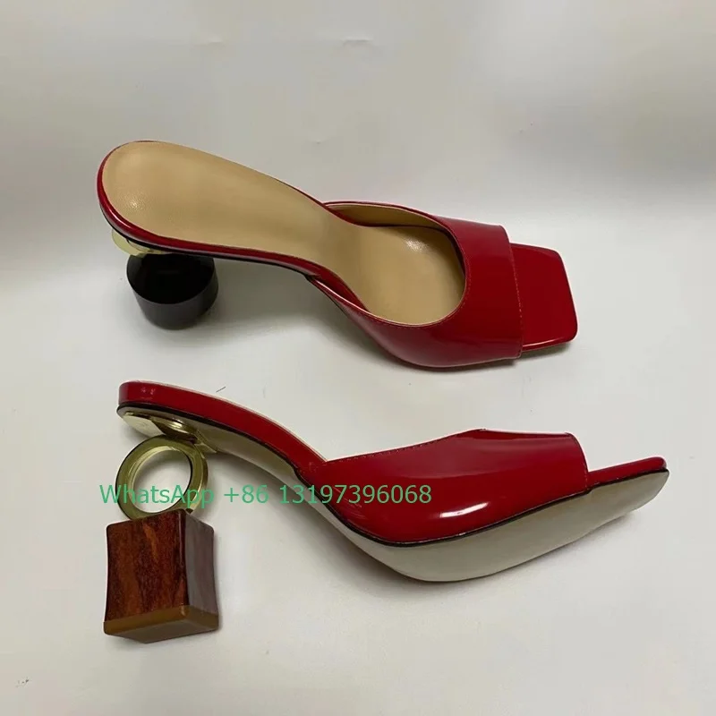 женские повседневные тапочки с зеркалом из красной кожи, удобные тапочки на металлическом каблуке и сандалии большого размера 43