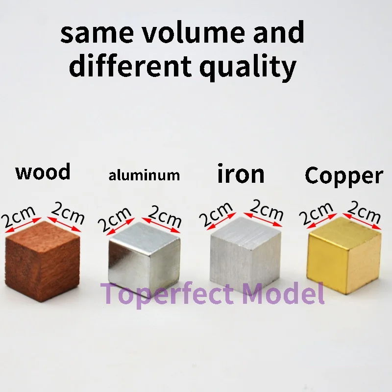 кубическая группа размером 2 см, медь, железо, алюминий, дерево, оборудование для физических экспериментов, одинаковый объем и разное качество плотности