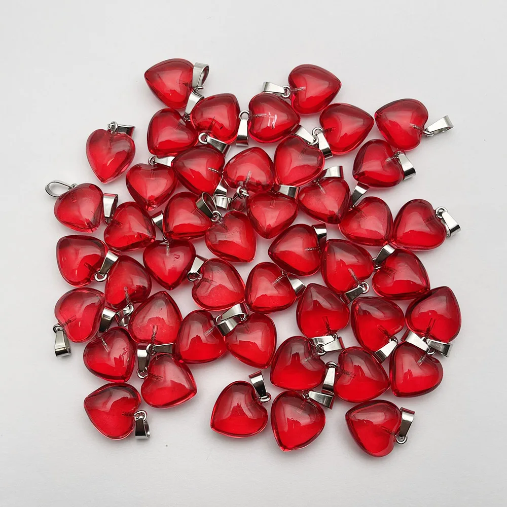 модное ожерелье с подвесками в виде сердца из красного стекла 16 мм 20 мм для изготовления ювелирных изделий, 50 шт., высококачественные подвески, модные аксессуары оптом